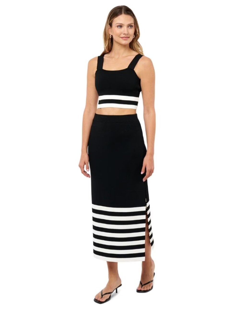 EDITED By Remi Bader Knit Maxi Skirt Large Black White Side Slit
